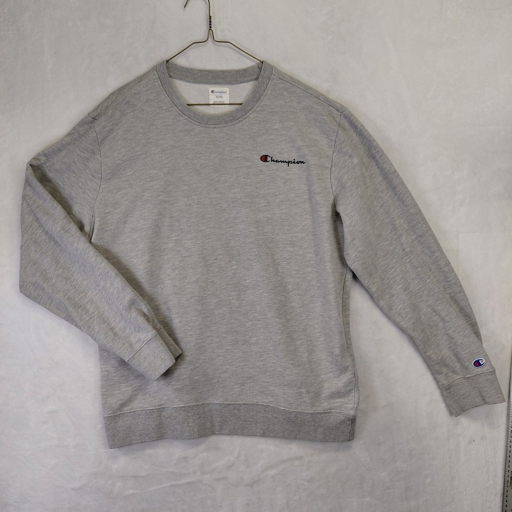 Champion Mens XL Gray Script Logo Fleece Crewneck Sweatshirt Pullover